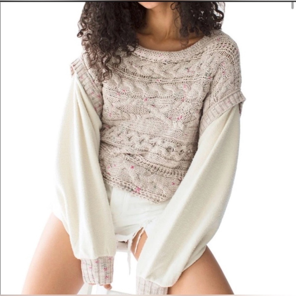 Free People Honey Cable Knit Long Sleeve Sweater Pullover Size M Boho Oversized